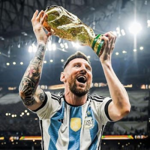 Lionel Messi celebrating a FIFA World Cup triumph