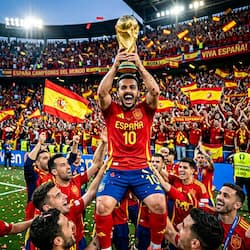 Spain celebrating after winning the 2026 FIFA World Cup