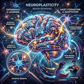 Neuroplasticity illustration showing new neural pathways